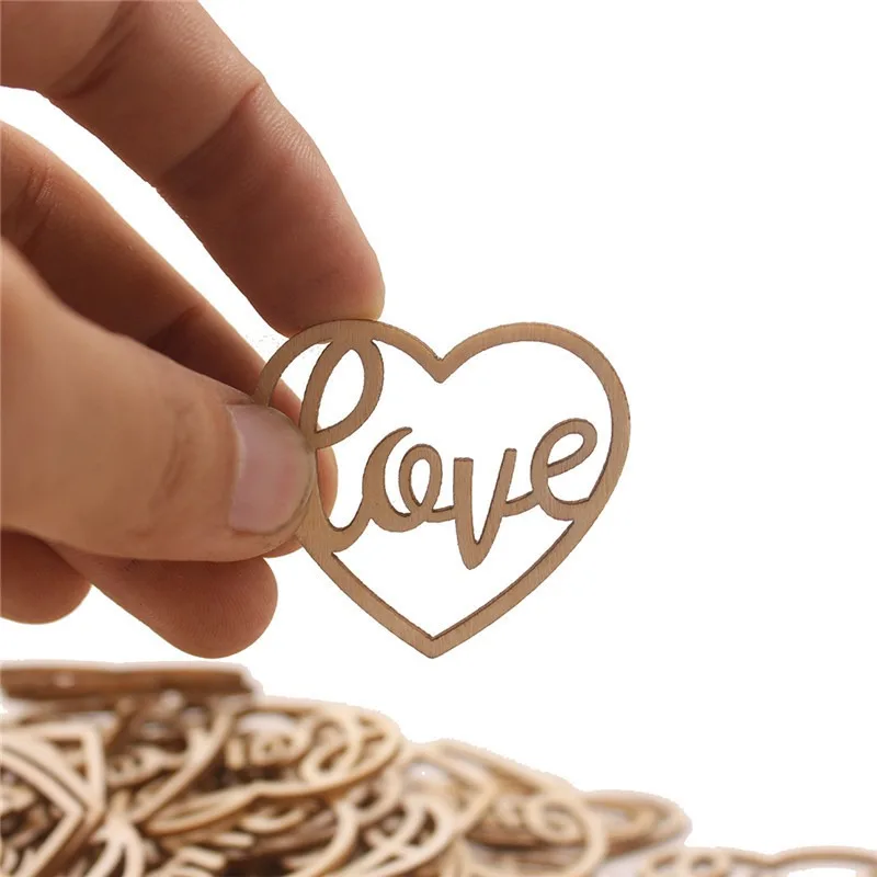 50pcs Heart Wooden Ornament He - Craft Embellishment ulasan dan harga