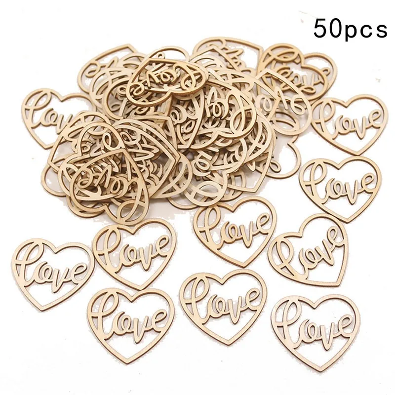 50pcs Heart Wooden Ornament He - Craft Embellishment ulasan dan harga