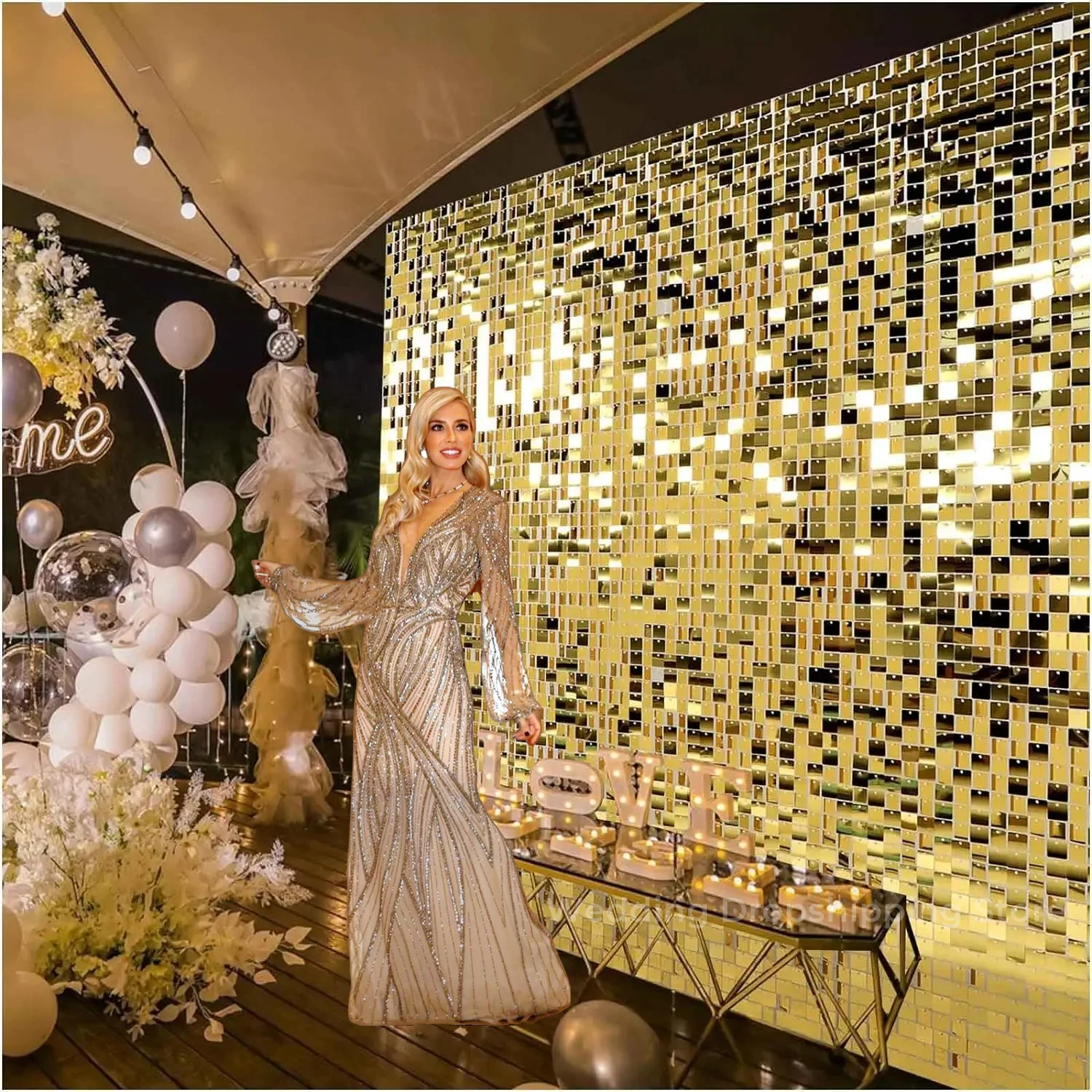 12/24/30 PCS Shimmer Wall Back - Sequin Fabric Panel ulasan dan harga