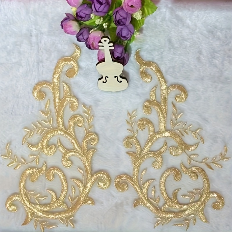 2Pairs  Gold Lace Fabric Flowe - Applique Patch Flower ulasan dan harga