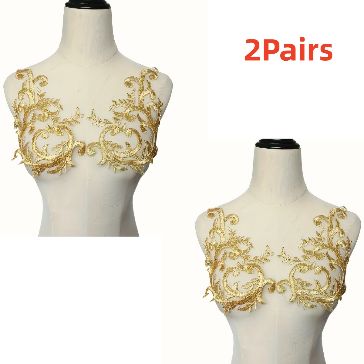 2Pairs  Gold Lace Fabric Flowe - Applique Patch Flower ulasan dan harga