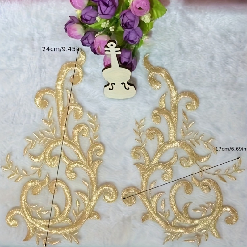 2Pairs  Gold Lace Fabric Flowe - Applique Patch Flower ulasan dan harga
